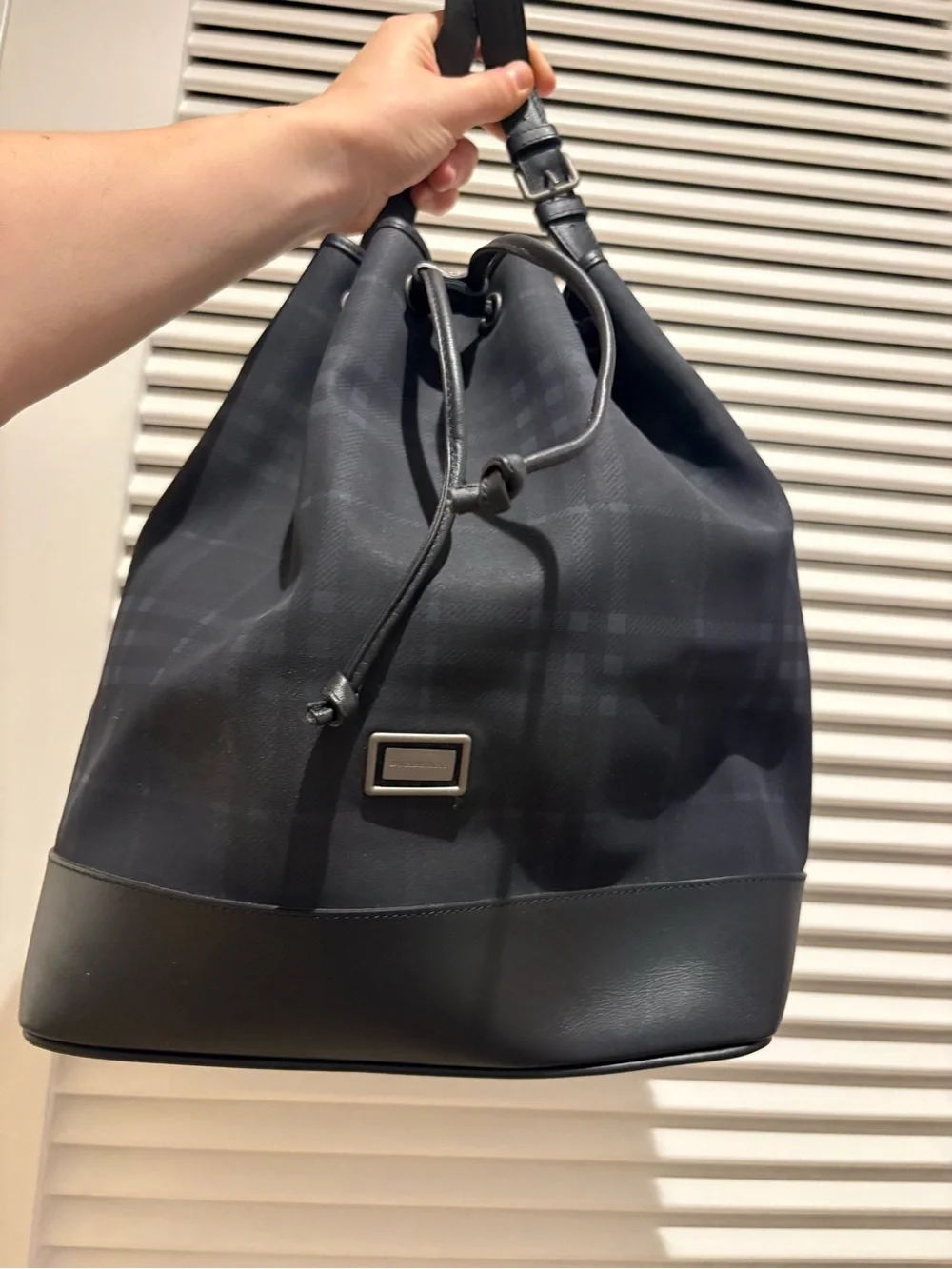 Burberry Black Plaid Bucket Shoulder Bag